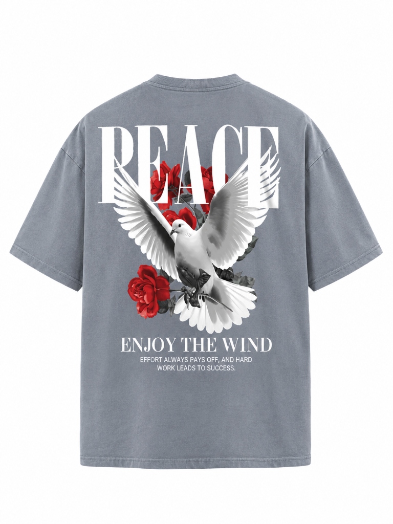 Peace Dove & Roses Acid Wash Oversized T-Shirt